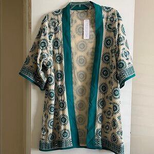 Soft Surroundings Le Parc Topper Teal and Cream Patterned Kimono
